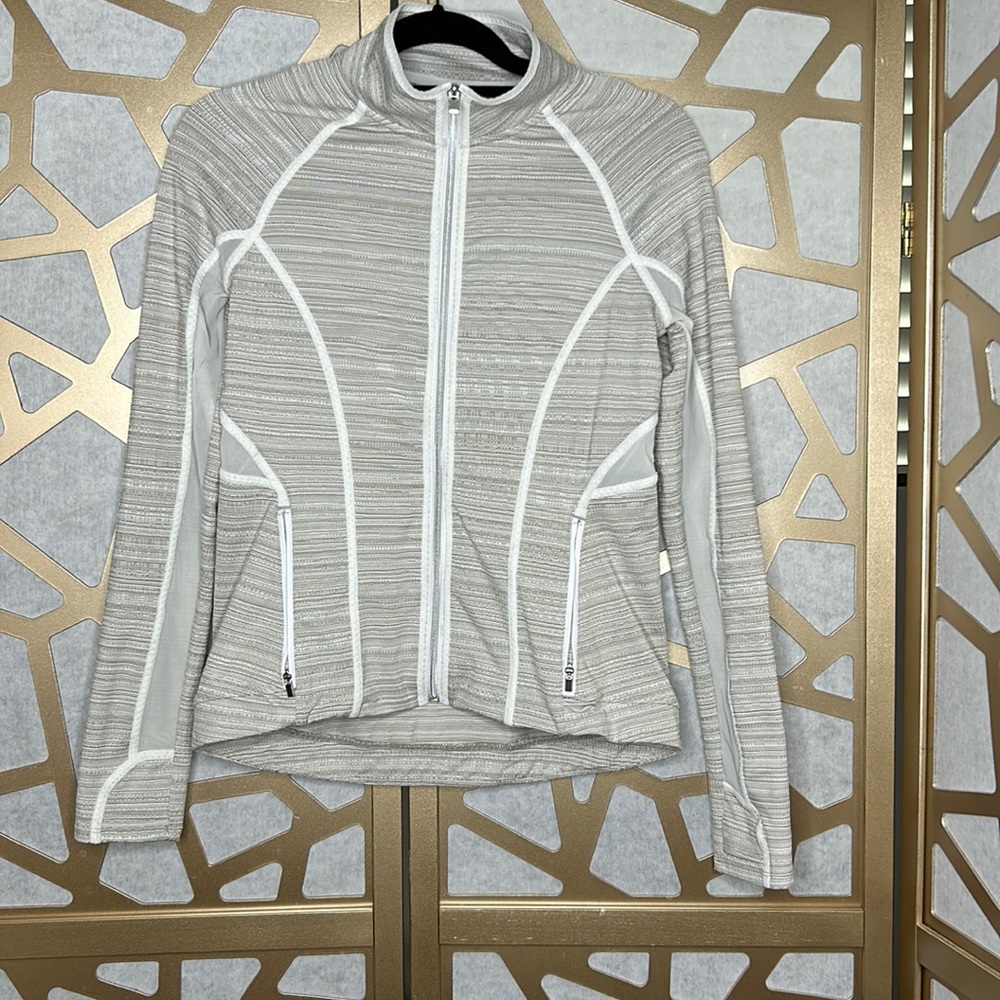 Athleta Powervita Elation‎ Mesh Active Jacket  Off White Full Zip